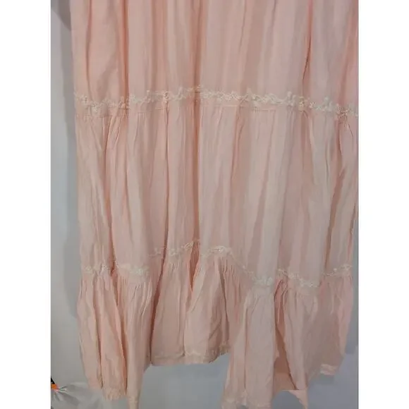 Lucky Brand Embroidered Cotton Tiered Midi Dress Pink Small - Picture 5 of 8